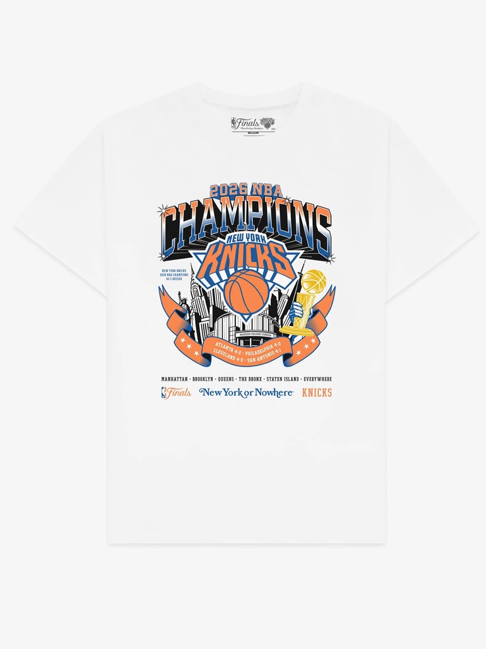 NY Knicks Champions New York Or Nowhere Tee - White
